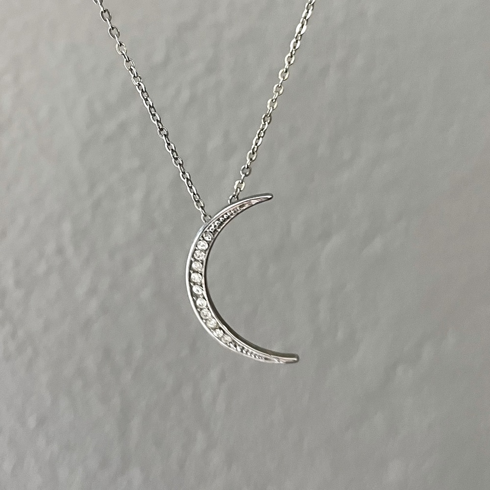 BOGO Silver tone moon necklace with rhinestones